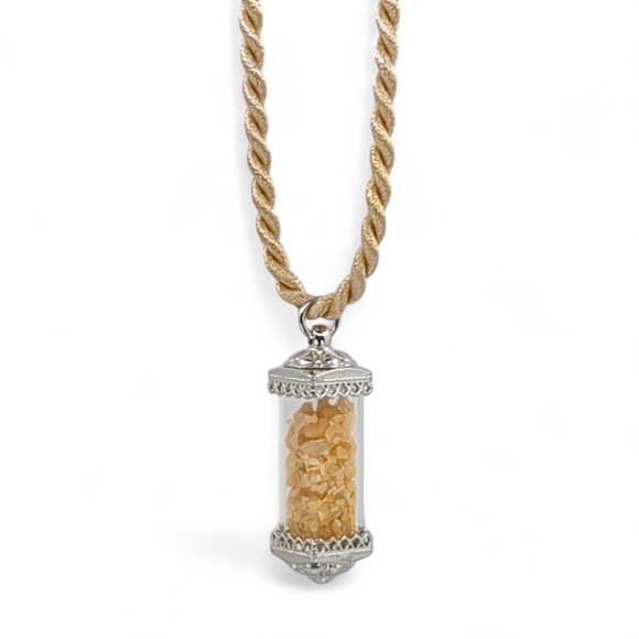 Chocolate Glass Frit Pendant Necklace Handmade Crushed Glass Wish Bottle J2431 - Picture 2 of 5